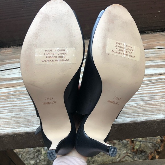 Peep toe black heels pumps leather slingback - Picture 5 of 5